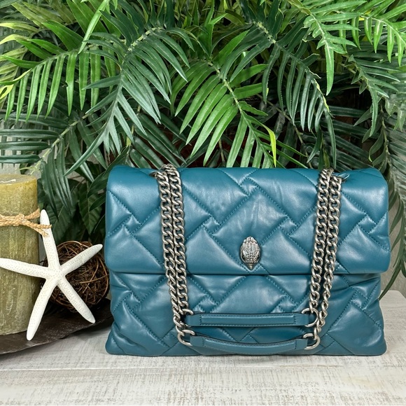 KURT GEIGER - NWOT Teal London Kensington Soft Quilted Leather Crossbody Bag - Picture 2 of 16